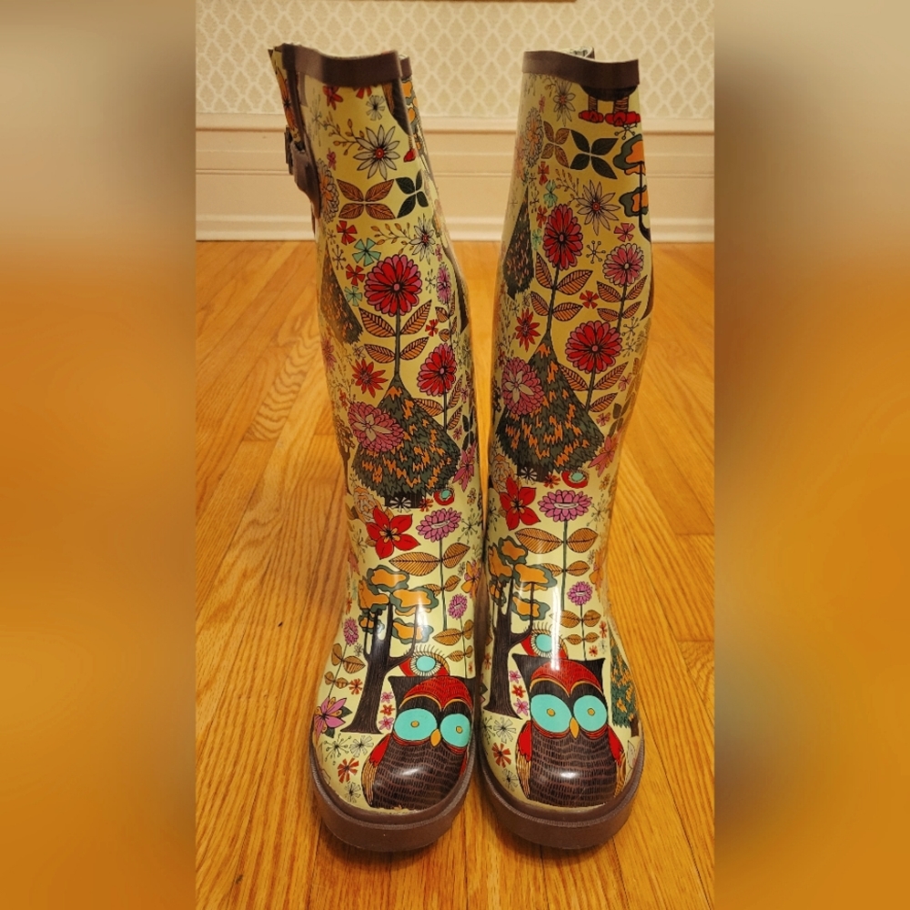 Chooka Stylish Rain Boots | Owls in Nature | Women's Size 8